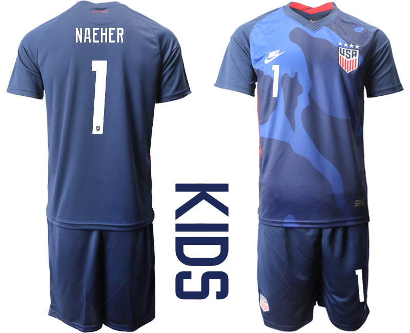 Youth 2020-2021 Season National team United States away blue #1 Soccer Jersey